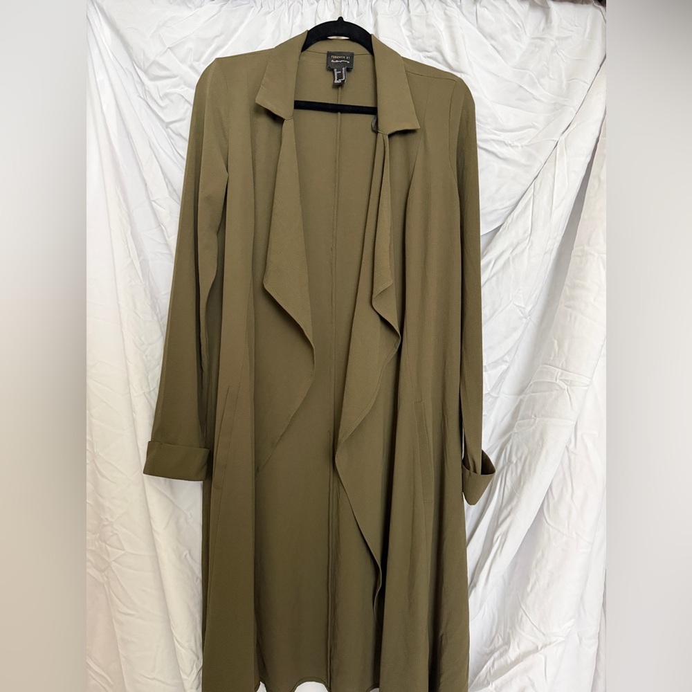 Forever 21 Olive Flowy Trench Coat-style Duster